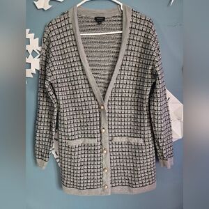 Talbots Black and Gray Checkered Cardigan